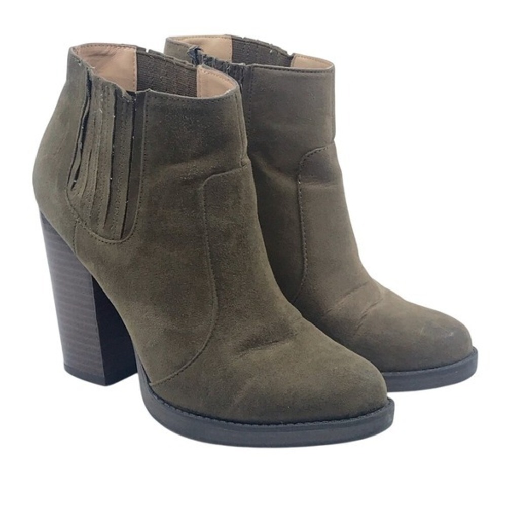 ZARA OLIVE GREEN SUEDE HUGH HEEL ANKLE BOOTIE‎
